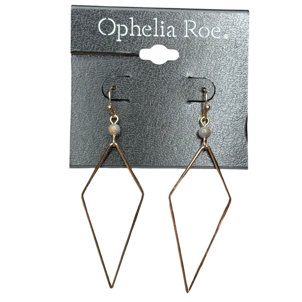 OPHELIA ROE Diamond Gold White Gray Bead Hook Earrings NEW